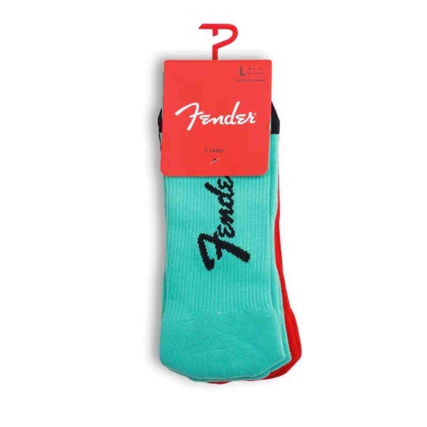FENDER SOCKS - EXPLODED LOGO - LARGE - SURF GREEN, BT BLONDE, RED - 3 PK - Joondalup Music Centre