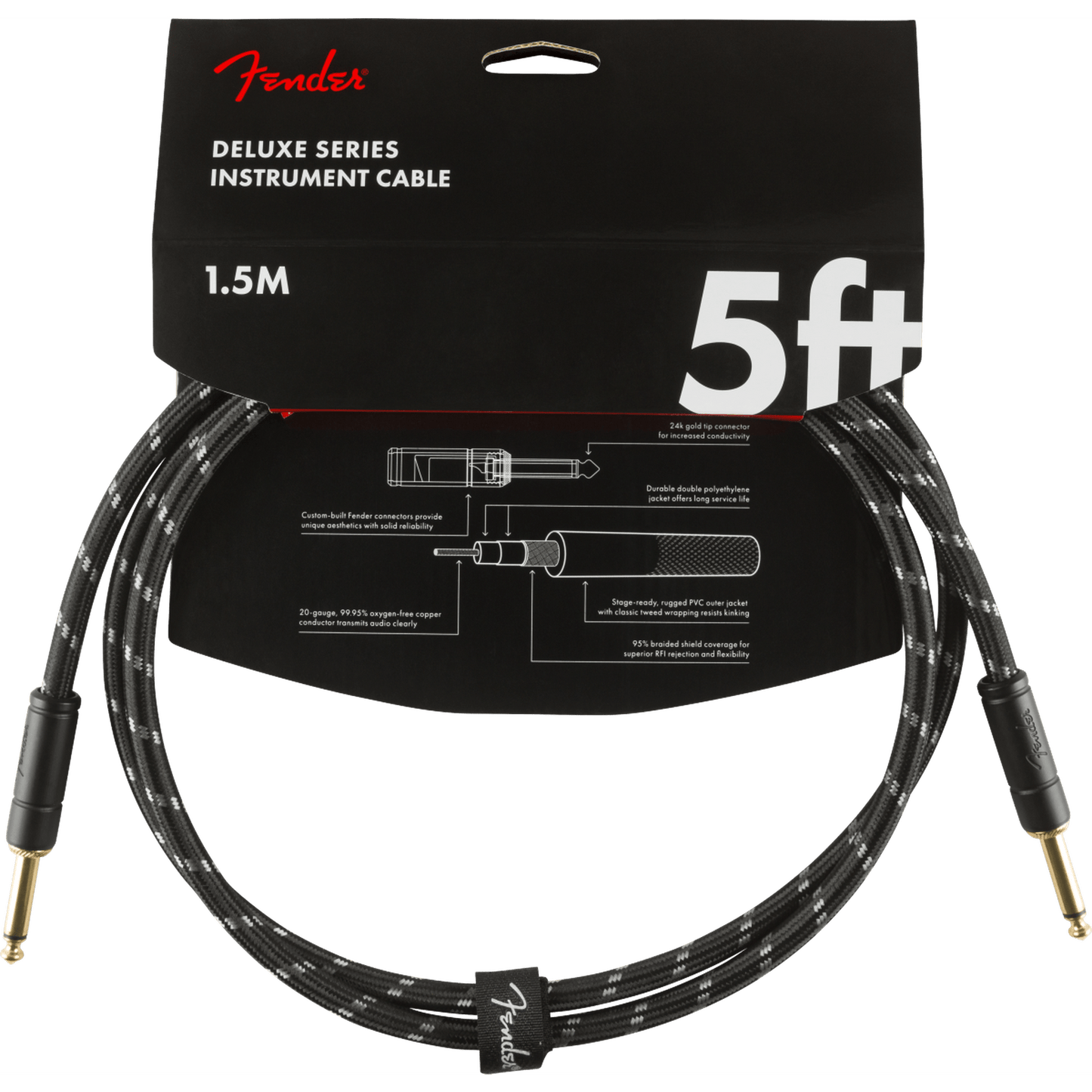 FENDER DELUXE SERIES INSTRUMENT CABLE 1.5M - BLACK TWEED - Joondalup Music Centre