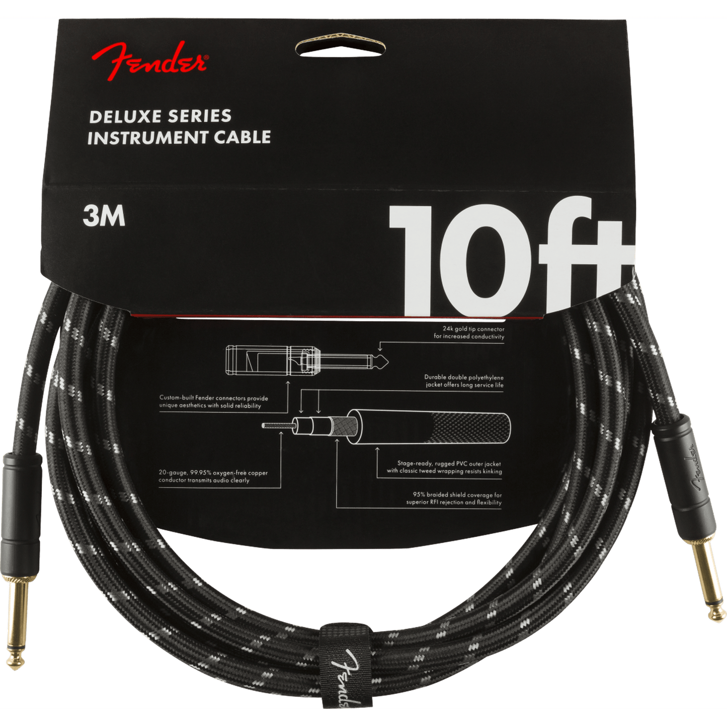 Fender Deluxe Series Instrument Cable 3m - Black Tweed - Joondalup Music Centre