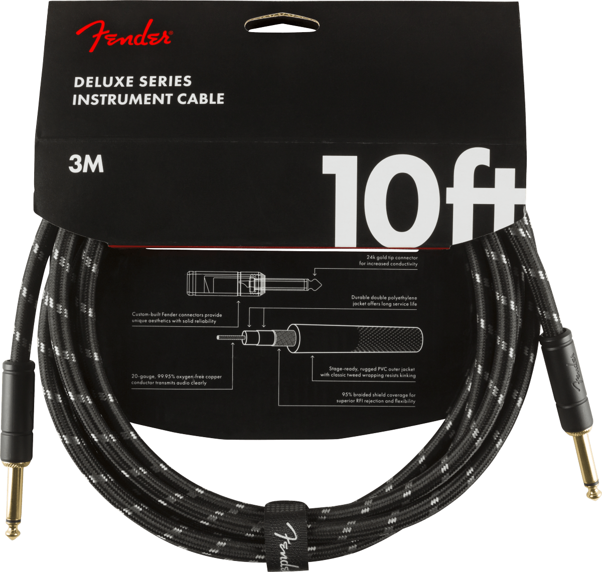 Fender Deluxe Series Instrument Cable 3m - Black Tweed - Joondalup Music Centre