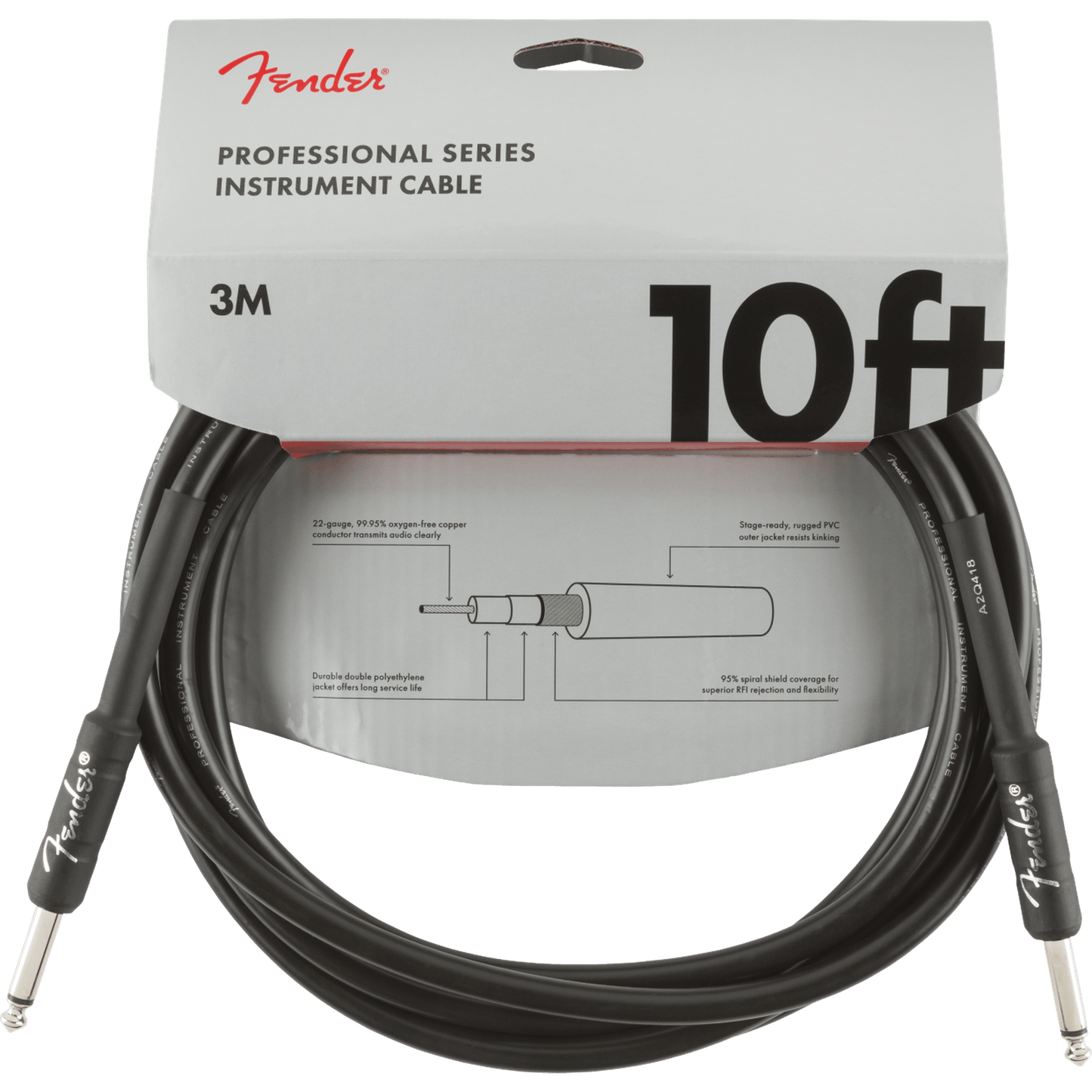 Fender Professional Series Instrument Cable 10ft - Black - Joondalup Music Centre