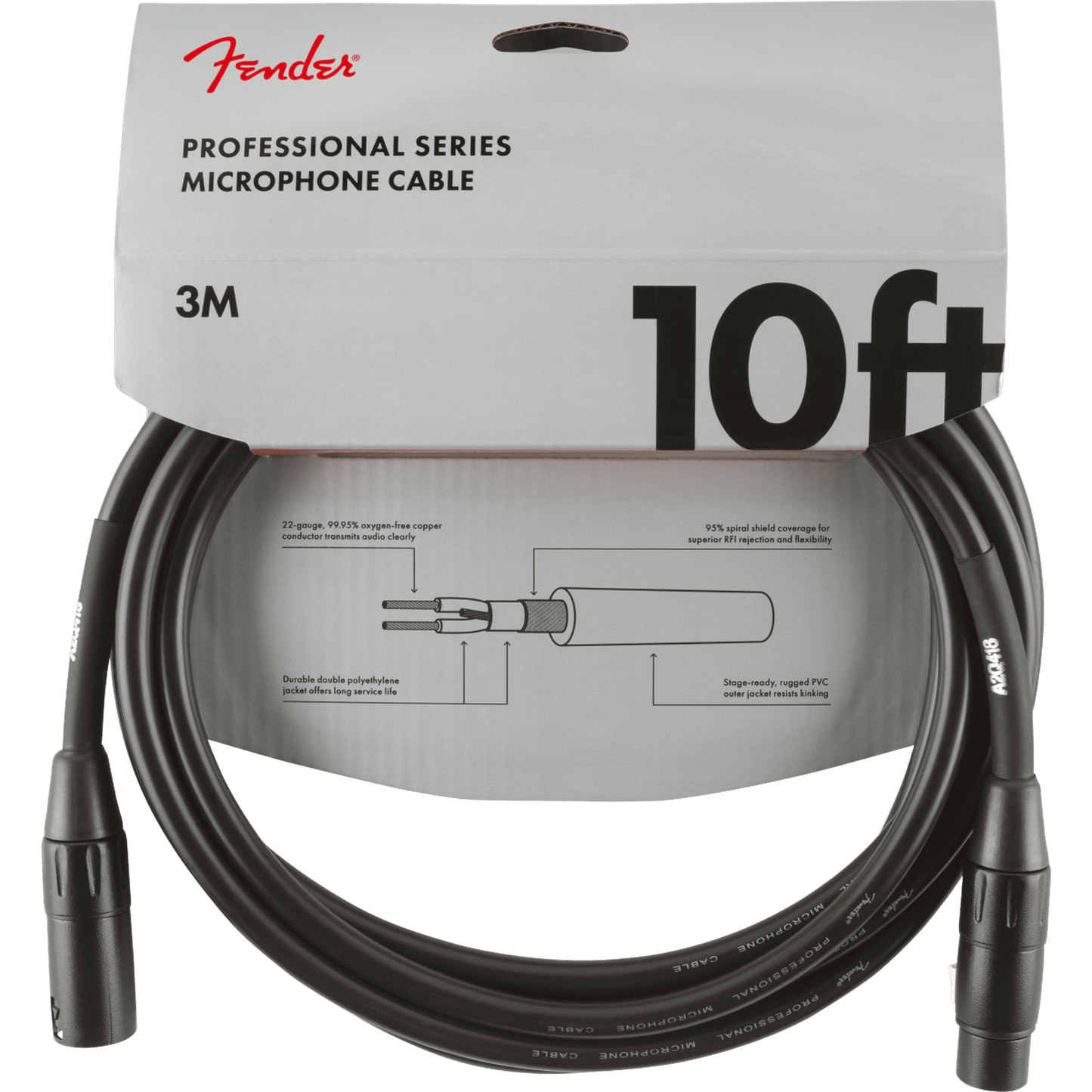 FENDER PROFESSIONAL SERIES XLR MICROPHONE CABLE 3M - BLACK - Joondalup Music Centre