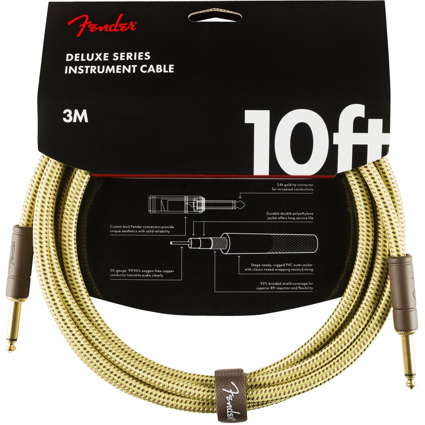 Fender Deluxe Series Instrument Cable 10ft - Tweed - Joondalup Music Centre