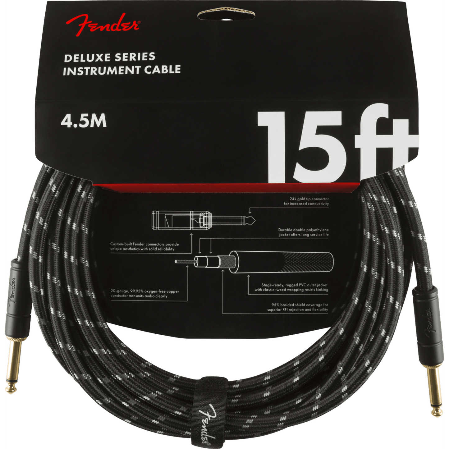 Fender Deluxe Series Instrument Cable 15ft - Black Tweed - Joondalup Music Centre