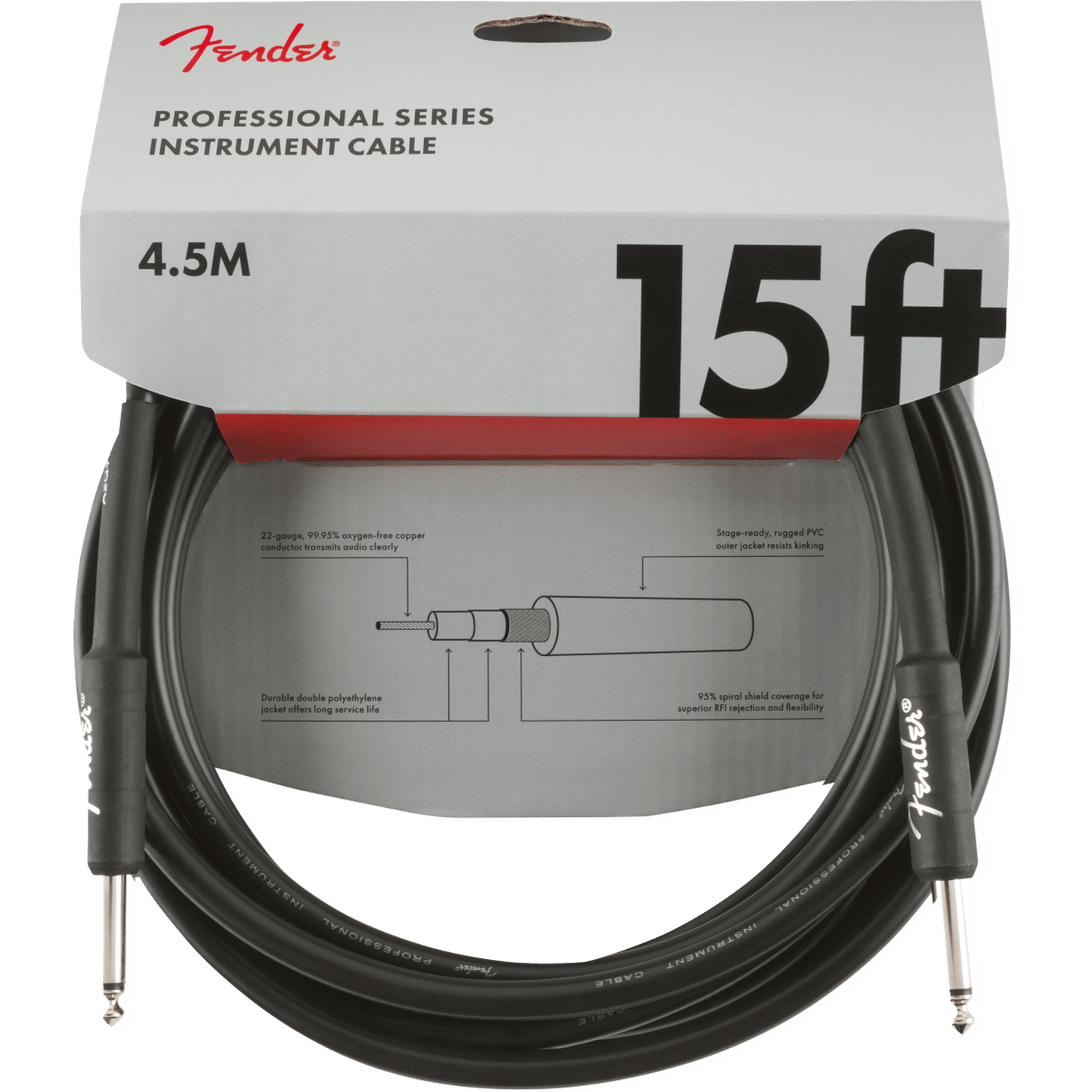 FENDER PROFESSIONAL SERIES INSTRUMENT CABLE 4.5M - BLACK - Joondalup Music Centre