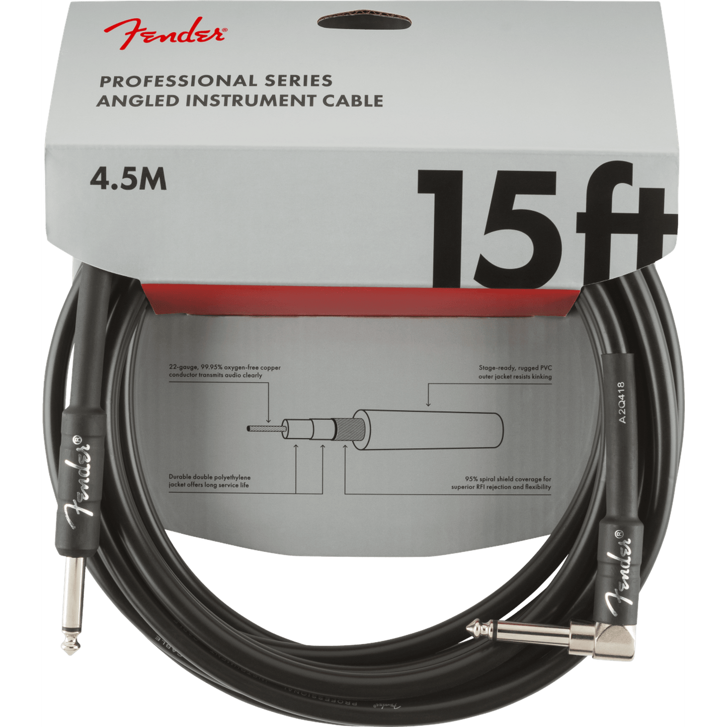 FENDER PROFESSIONAL SERIES RIGHT ANGLE INSTRUMENT CABLE 4.5M - BLACK - Joondalup Music Centre