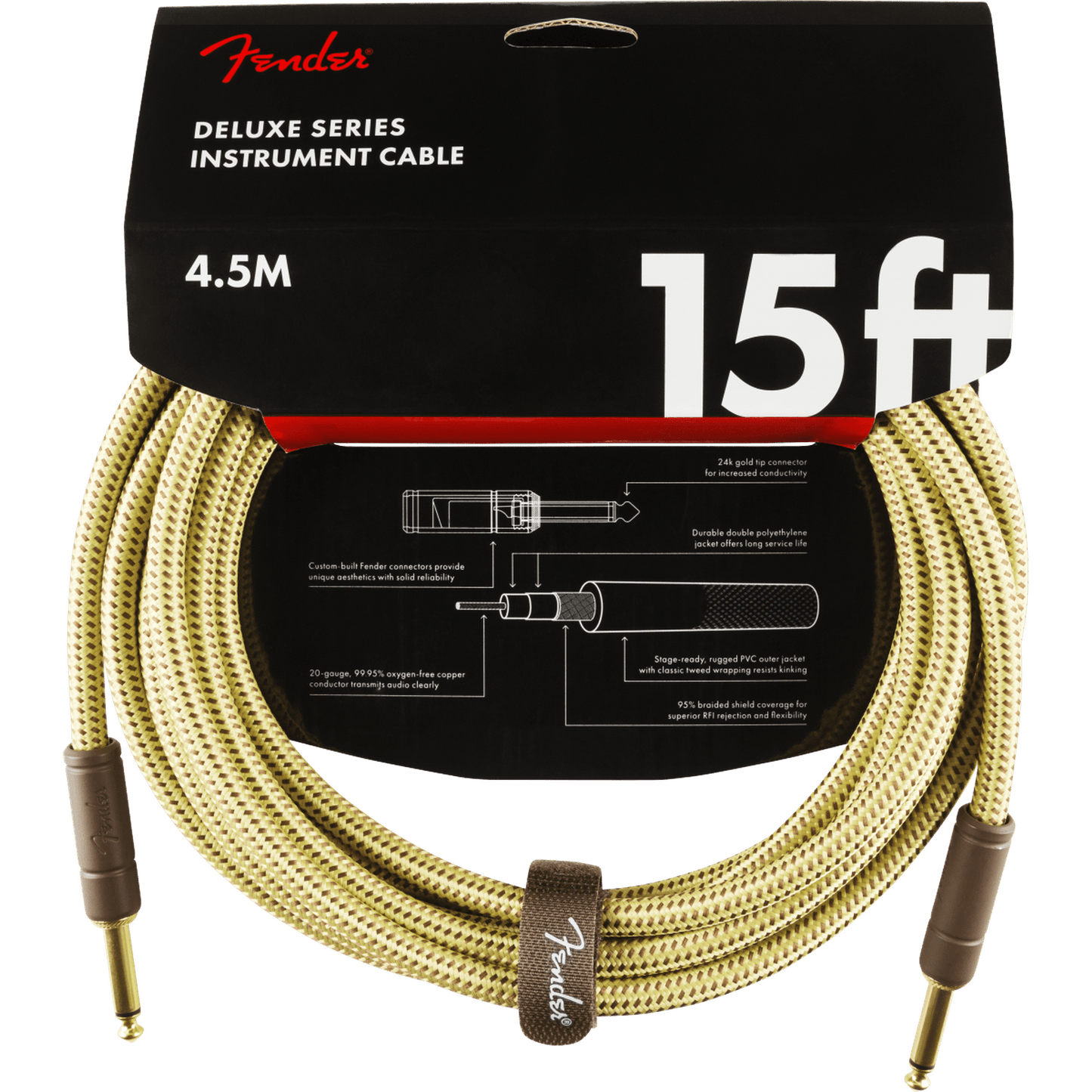 FENDER DELUXE SERIES INSTRUMENT CABLE 4.5M - TWEED - Joondalup Music Centre