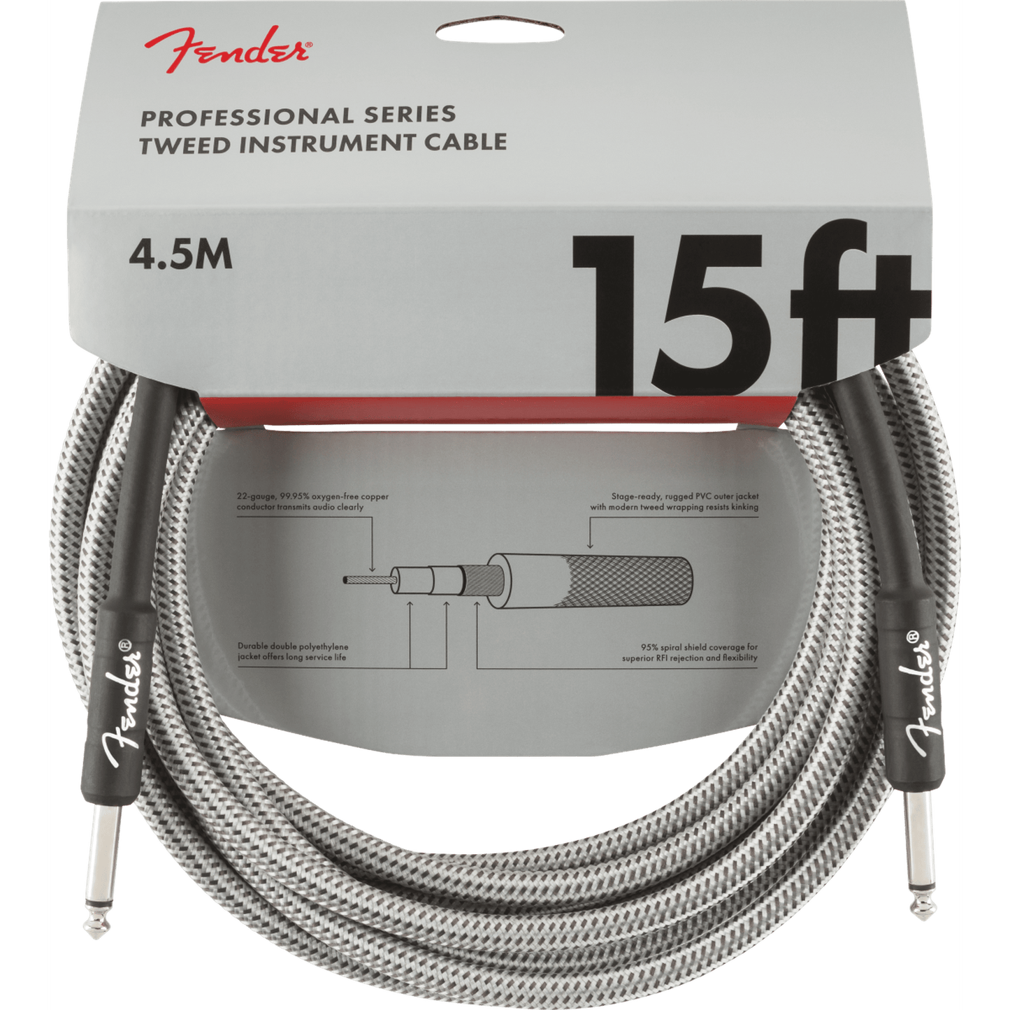 FENDER PROFESSIONAL SERIES INSTRUMENT CABLE 15FT - WHITE TWEED - Joondalup Music Centre