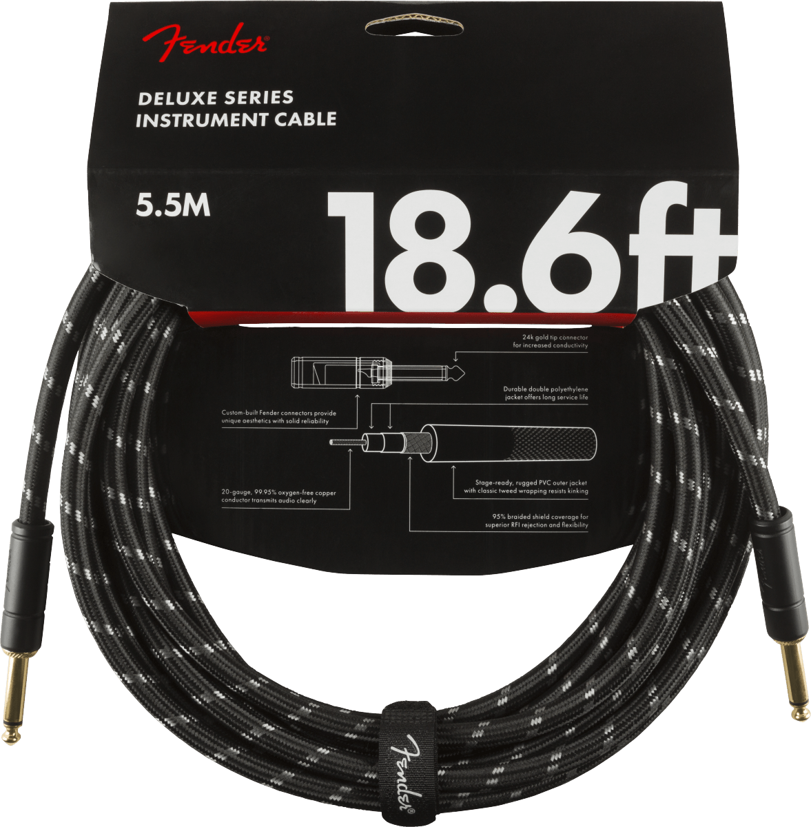 FENDER DELUXE SERIES INSTRUMENT CABLE 5.5M - BLACK TWEED - Joondalup Music Centre