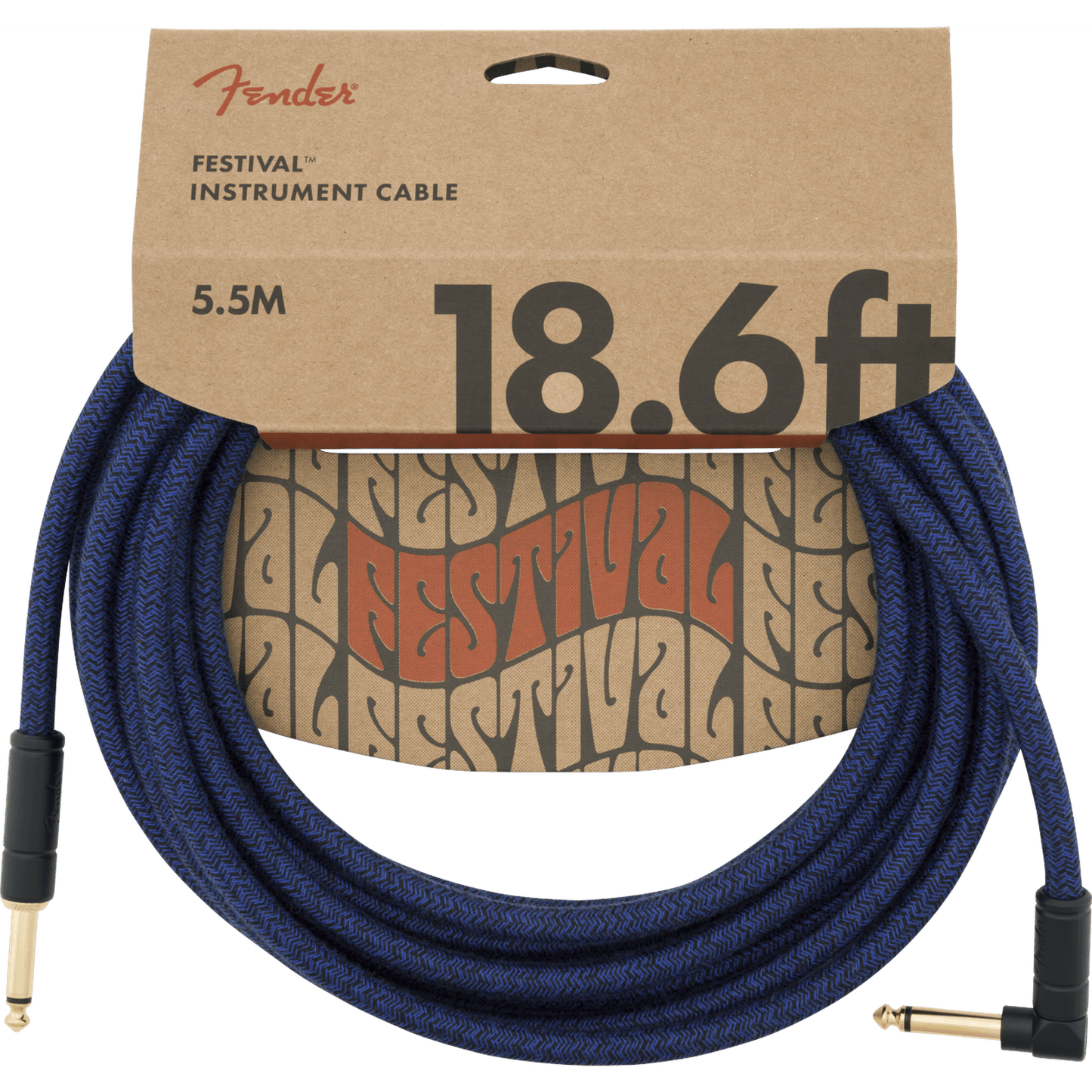FENDER FESTIVAL RIGHT ANGLE INSTRUMENT CABLE 5.5M - BLUE DREAM - Joondalup Music Centre