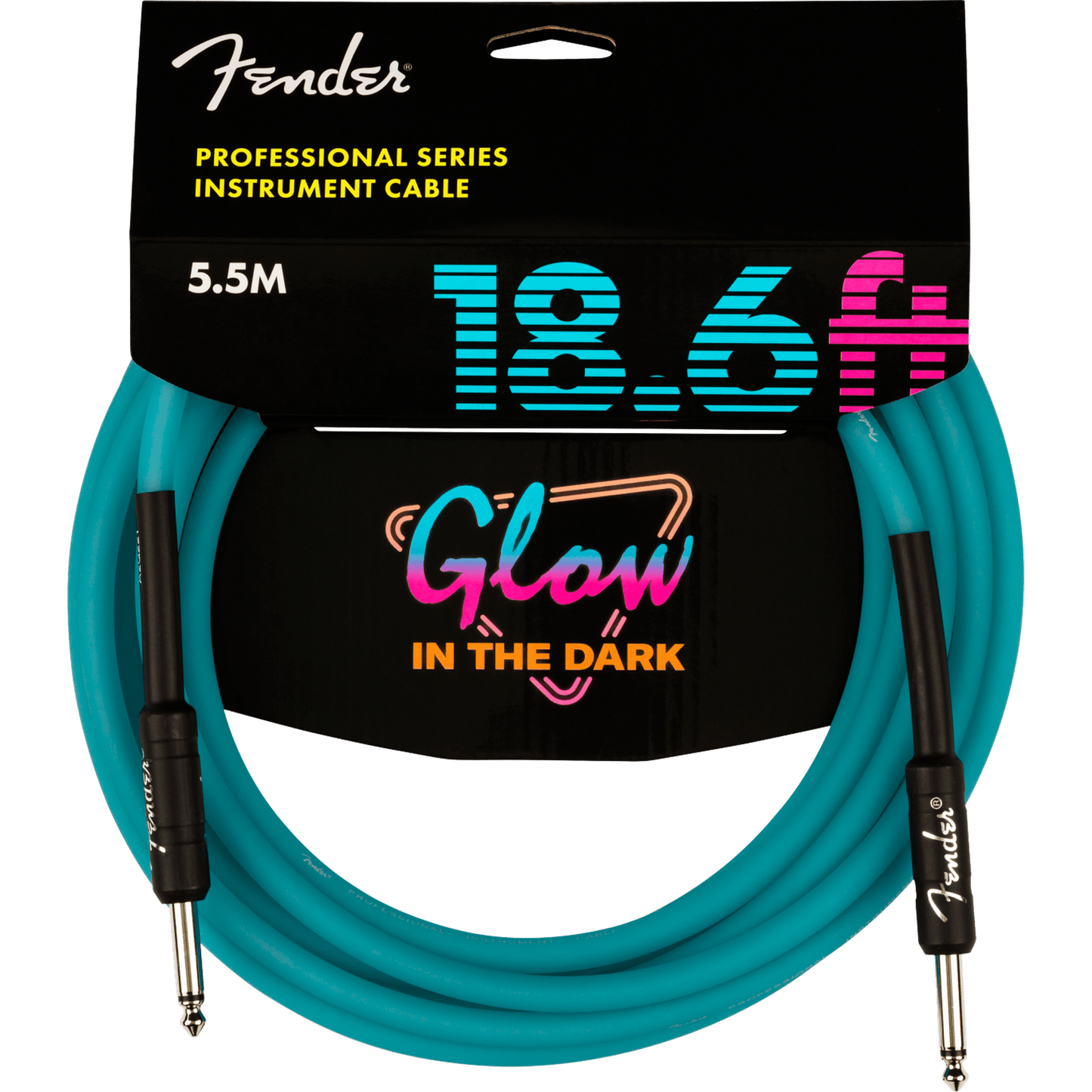 FENDER PROFESSIONAL SERIES GLOW IN THE DARK INSTRUMENT CABLE 5.5M - BLUE - Joondalup Music Centre