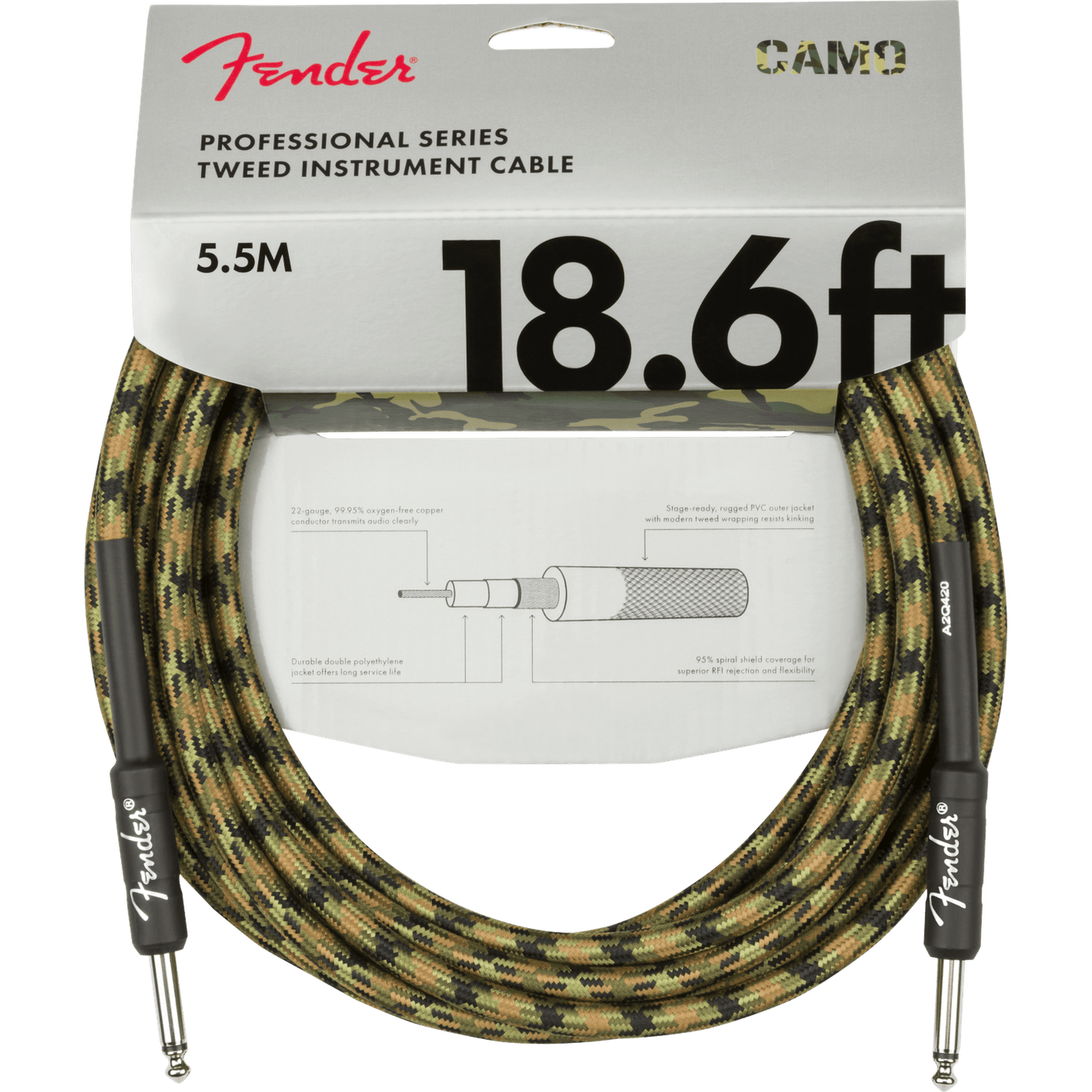 FENDER PROFESSIONAL SERIES INSTRUMENT CABLE 18.6FT - WOODLAND CAMO - Joondalup Music Centre