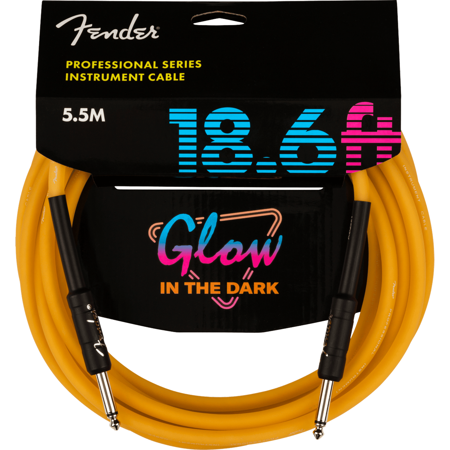 FENDER PROFESSIONAL SERIES GLOW IN THE DARK INSTRUMENT CABLE 5.5M - ORANGE - Joondalup Music Centre