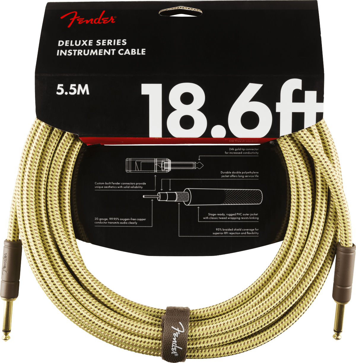 Fender Deluxe Series Instrument Cable 18.6ft - Tweed - Joondalup Music Centre