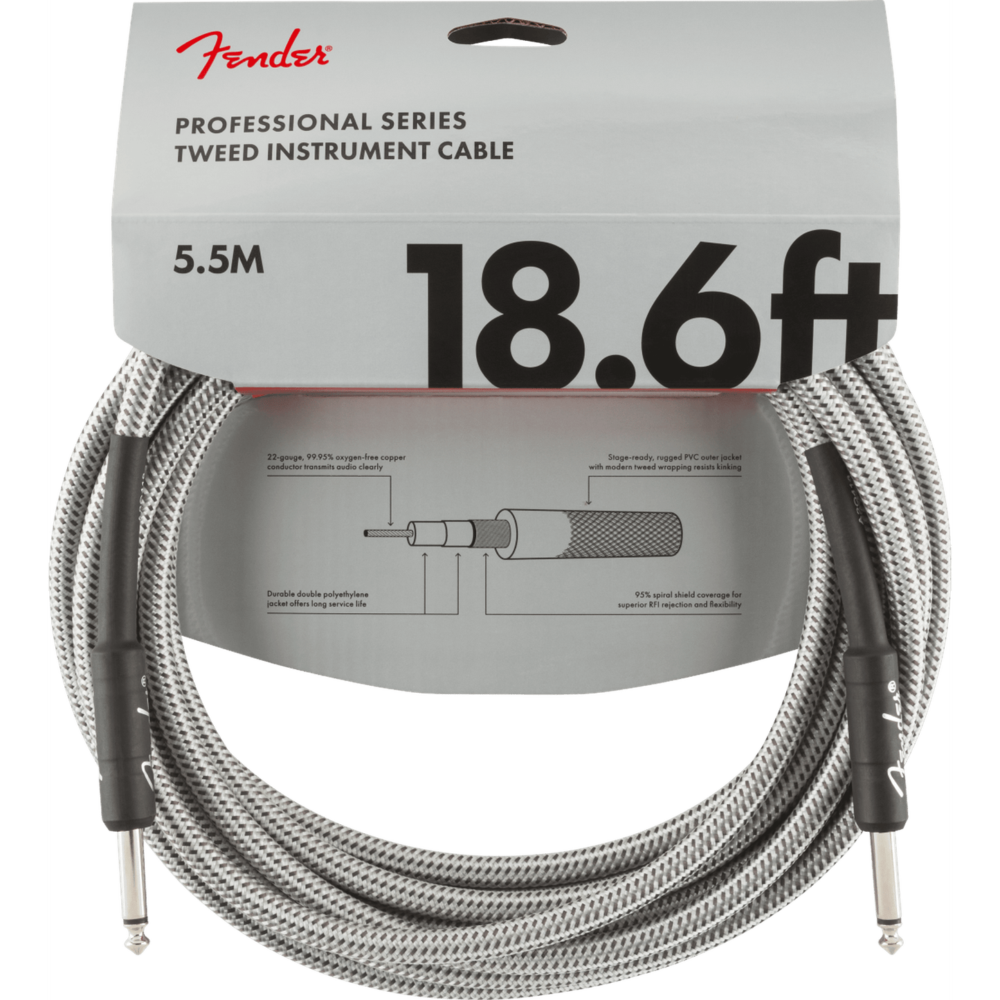FENDER PROFESSIONAL SERIES INSTRUMENT CABLE 18.6FT - WHITE TWEED - Joondalup Music Centre