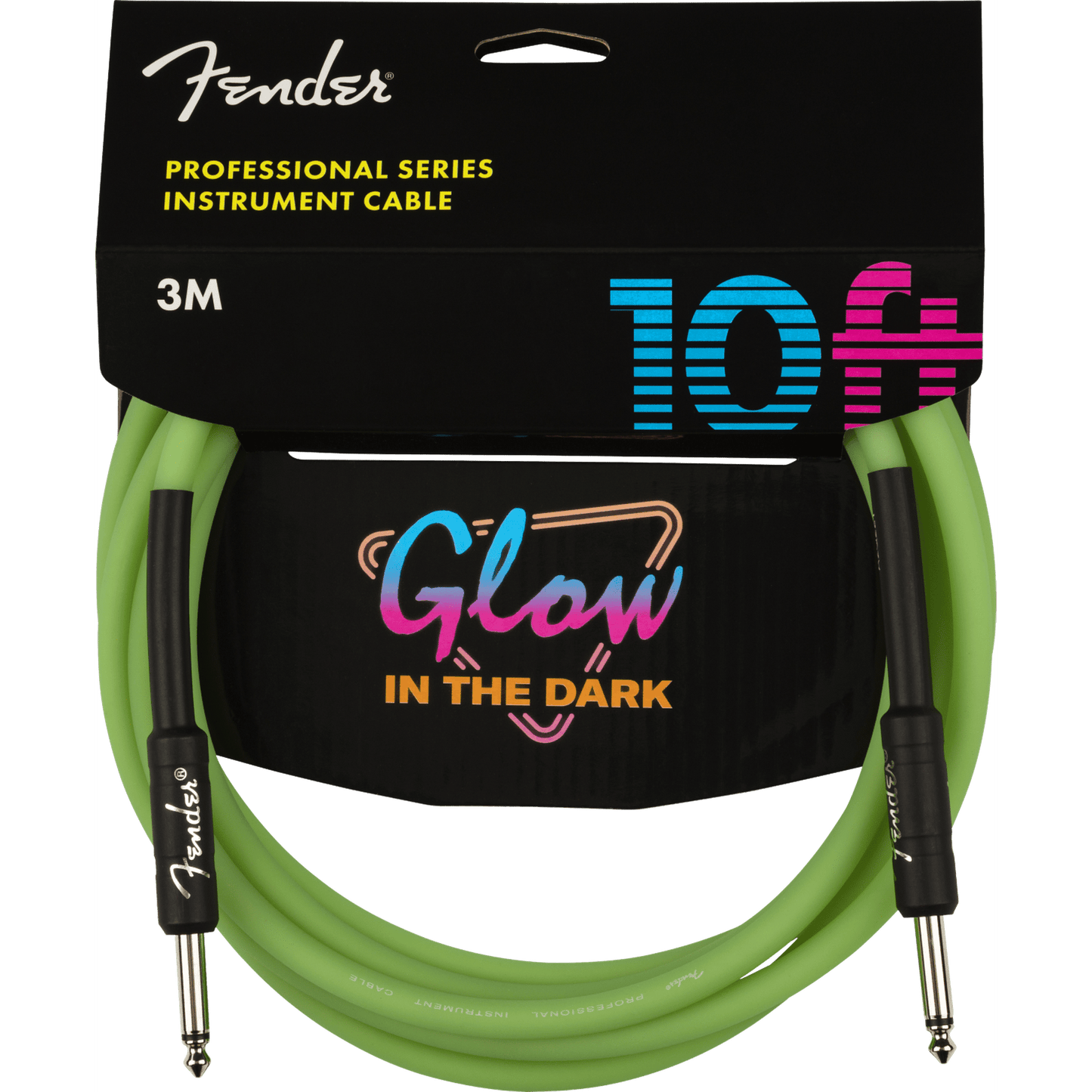 FENDER PROFESSIONAL SERIES GLOW IN THE DARK INSTRUMENT CABLE 3M - GREEN - Joondalup Music Centre