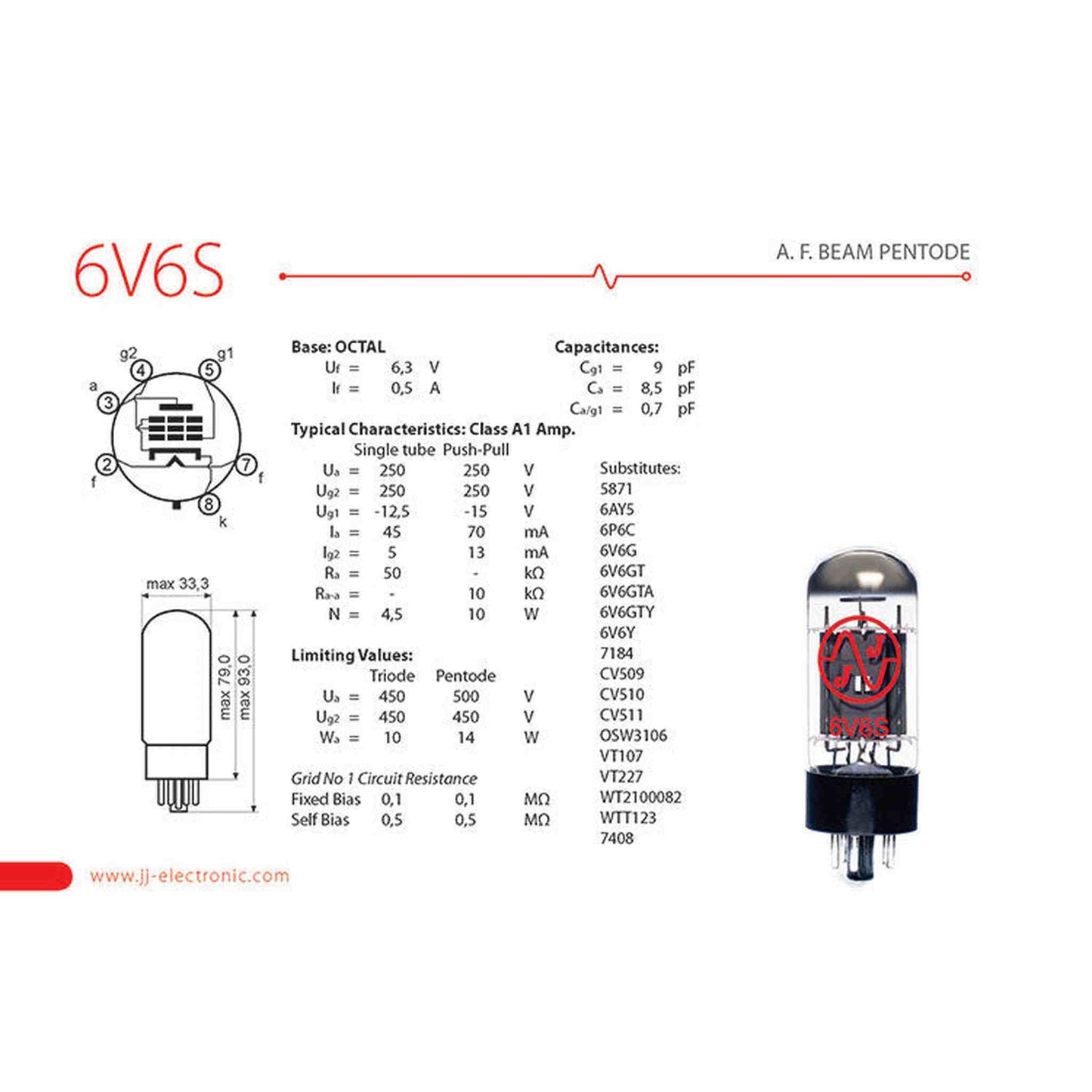 JJ Electronics Valve - 6V6S Matched Pair - Joondalup Music Centre