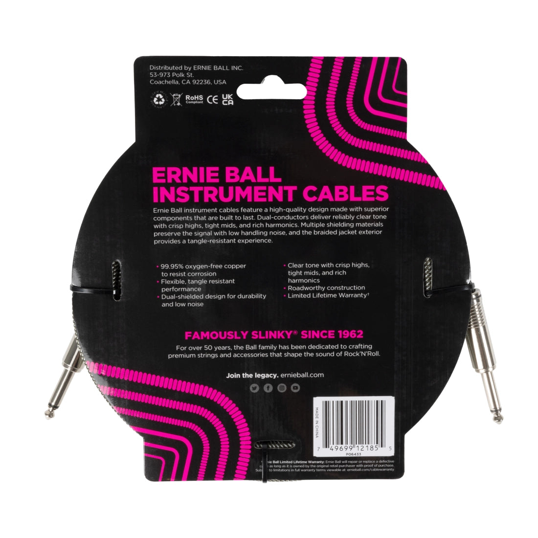 Ernie Ball 18ft Braided Instrument Cable - Silver Fox - Joondalup Music Centre