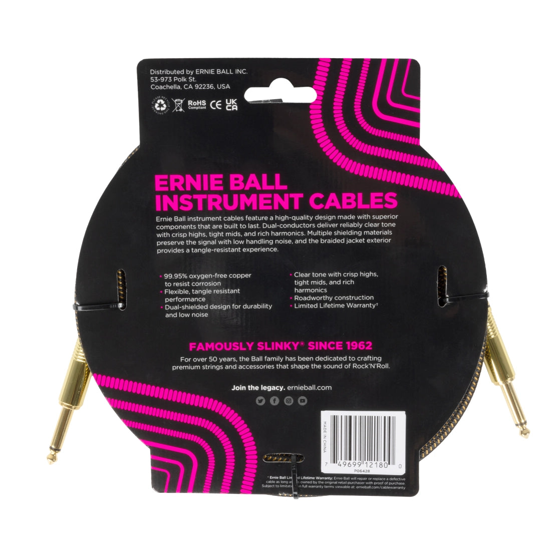 Ernie Ball 10ft Braided Instrument Cable - Pay Dirt - Joondalup Music Centre