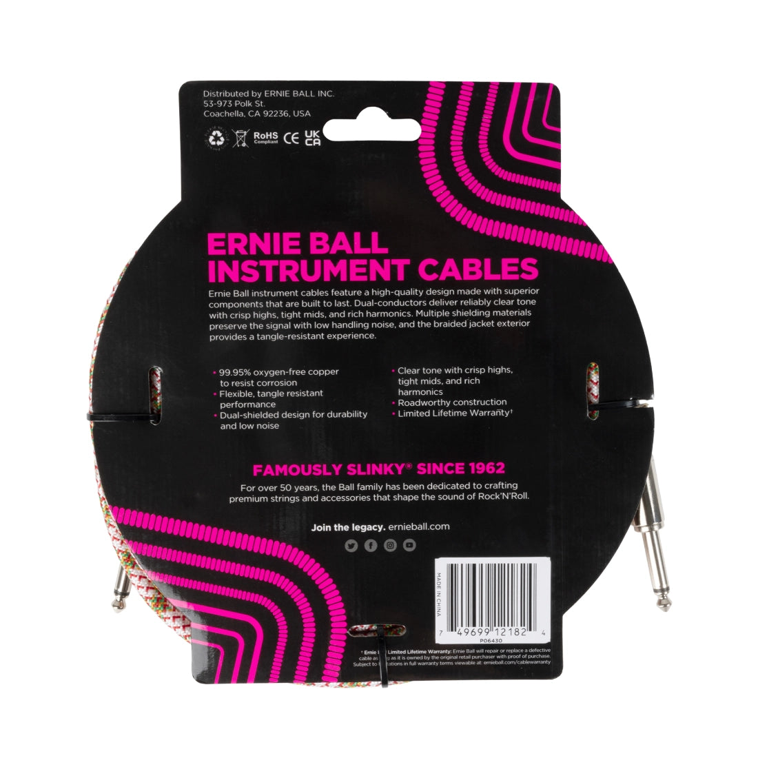 Ernie Ball 18ft Braided Instrument Cable - Emerald Argyle - Joondalup Music Centre