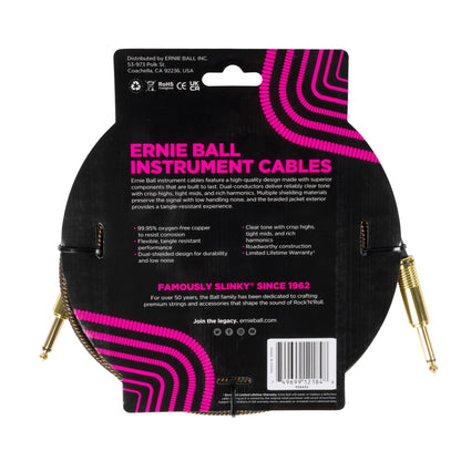 Ernie Ball 18ft Braided Instrument Cable - Pay Dirt - Joondalup Music Centre
