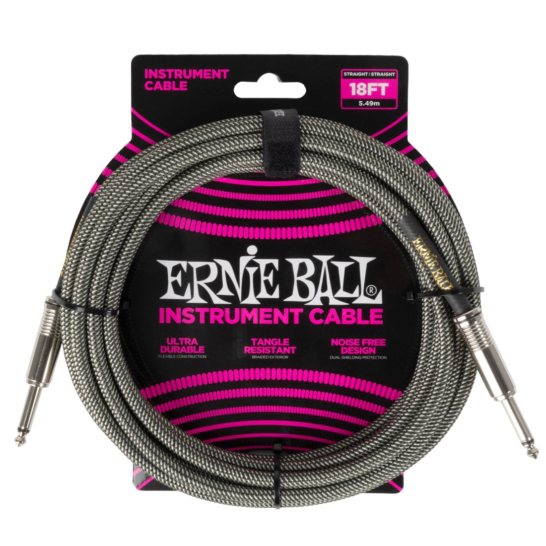 Ernie Ball 18ft Braided Instrument Cable - Silver Fox - Joondalup Music Centre