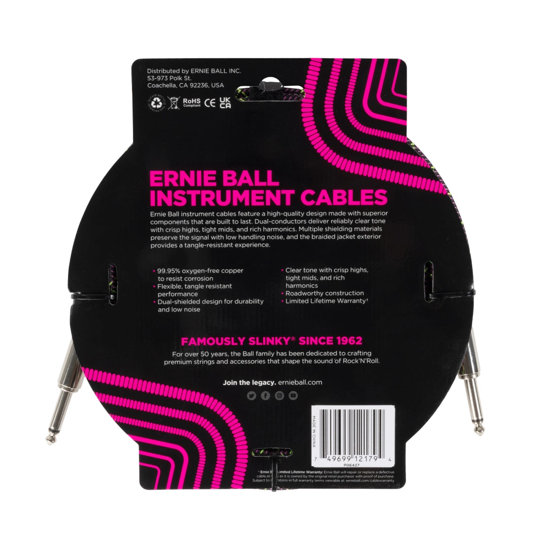 Ernie Ball 10ft Braided Instrument Cable - Purple Python - Joondalup Music Centre