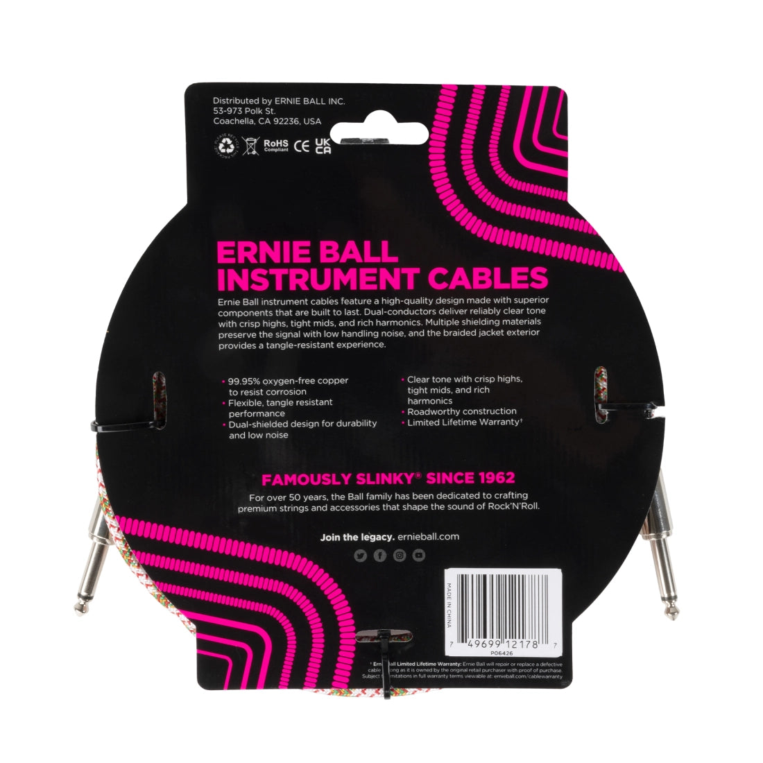 Ernie Ball 10ft Braided Instrument Cable - Emerald Argyle - Joondalup Music Centre