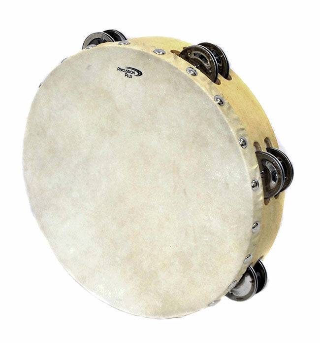 PERCUSSION PLUS 9IN WOODEN TAMBOURINE WITH HEAD & 6-DOUBLE ROWS OF JINGLES - Joondalup Music Centre