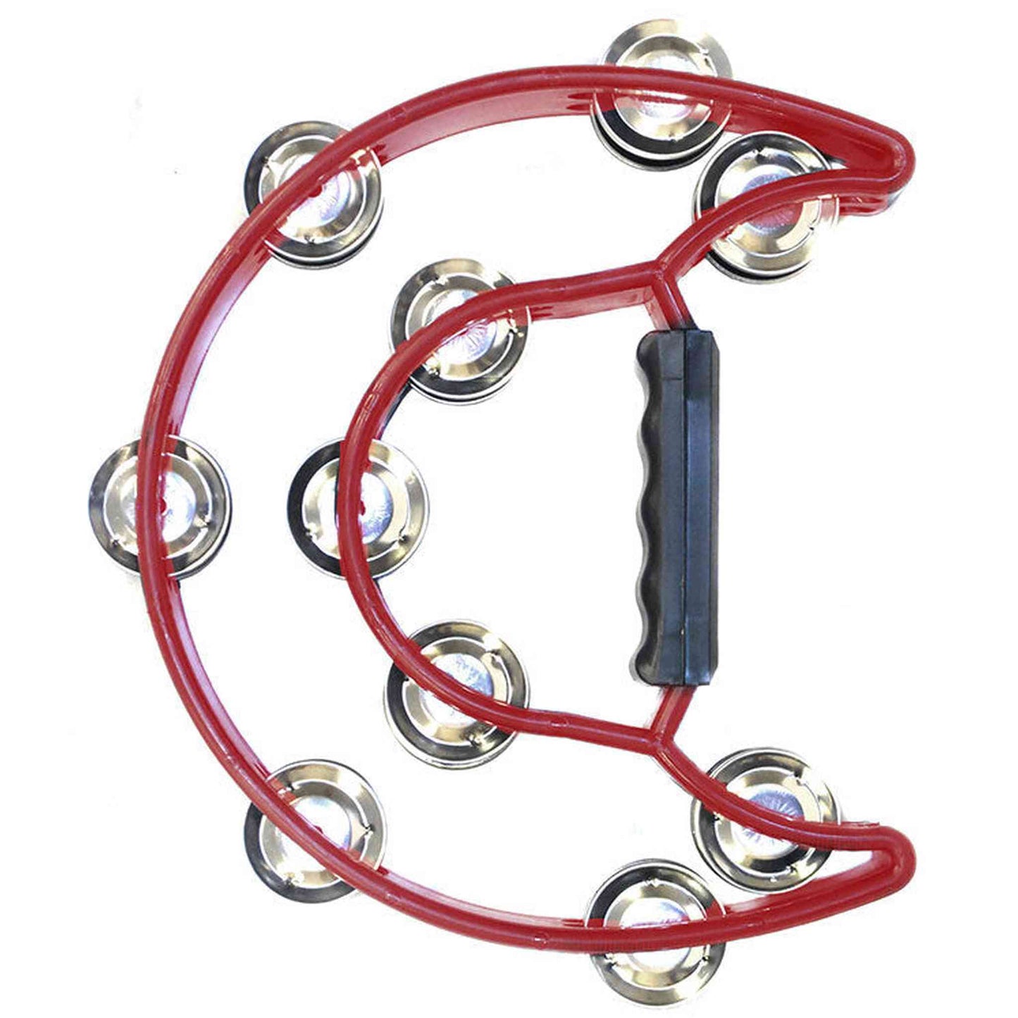 PERCUSSION PLUS HALF MOON TAMBOURINE WITH 10-DOUBLE ROWS OF JINGLES IN RED - Joondalup Music Centre