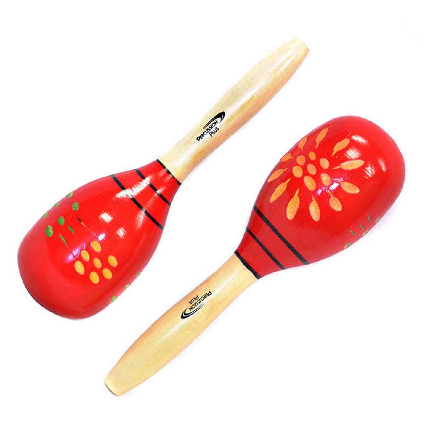 PERCUSSION PLUS WOODEN MARACAS IN RED & PATTERNED FINISH - Joondalup Music Centre