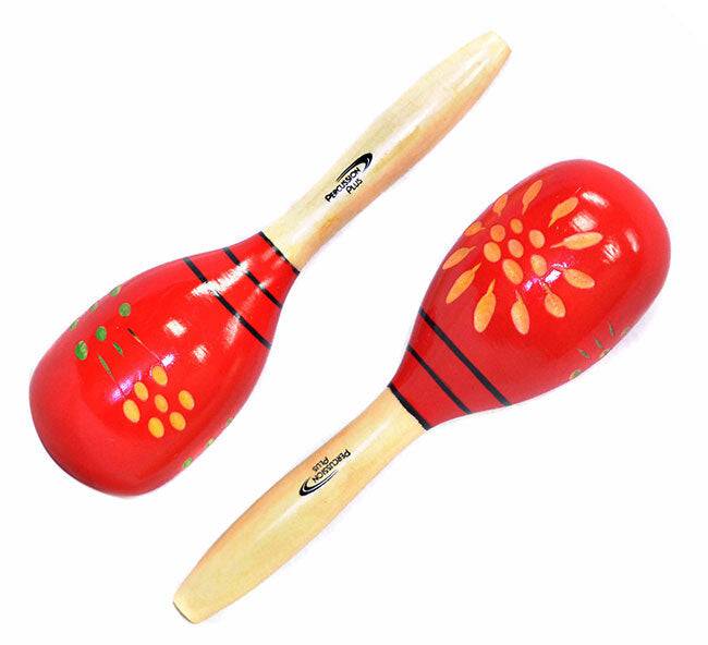 PERCUSSION PLUS WOODEN MARACAS IN RED & PATTERNED FINISH - Joondalup Music Centre