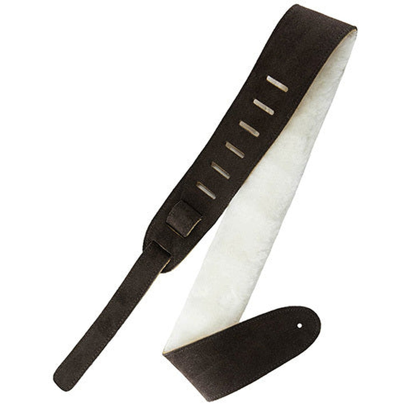 Perris Strap - 2.5in Soft Brown Suede With Furry Sheep Skin Pad - Joondalup Music Centre