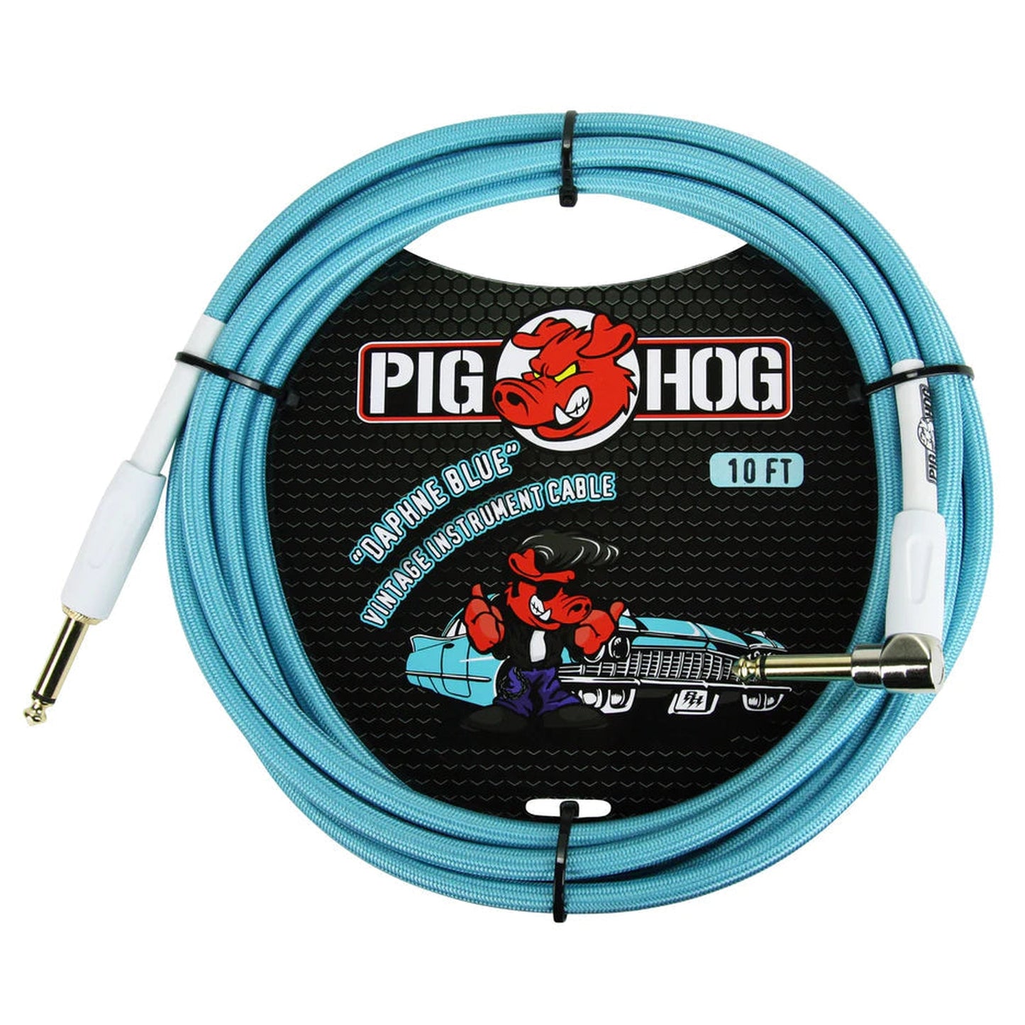 Pig Hog Woven Right Angle Instrument Cable 3m - Daphne Blue - Joondalup Music Centre