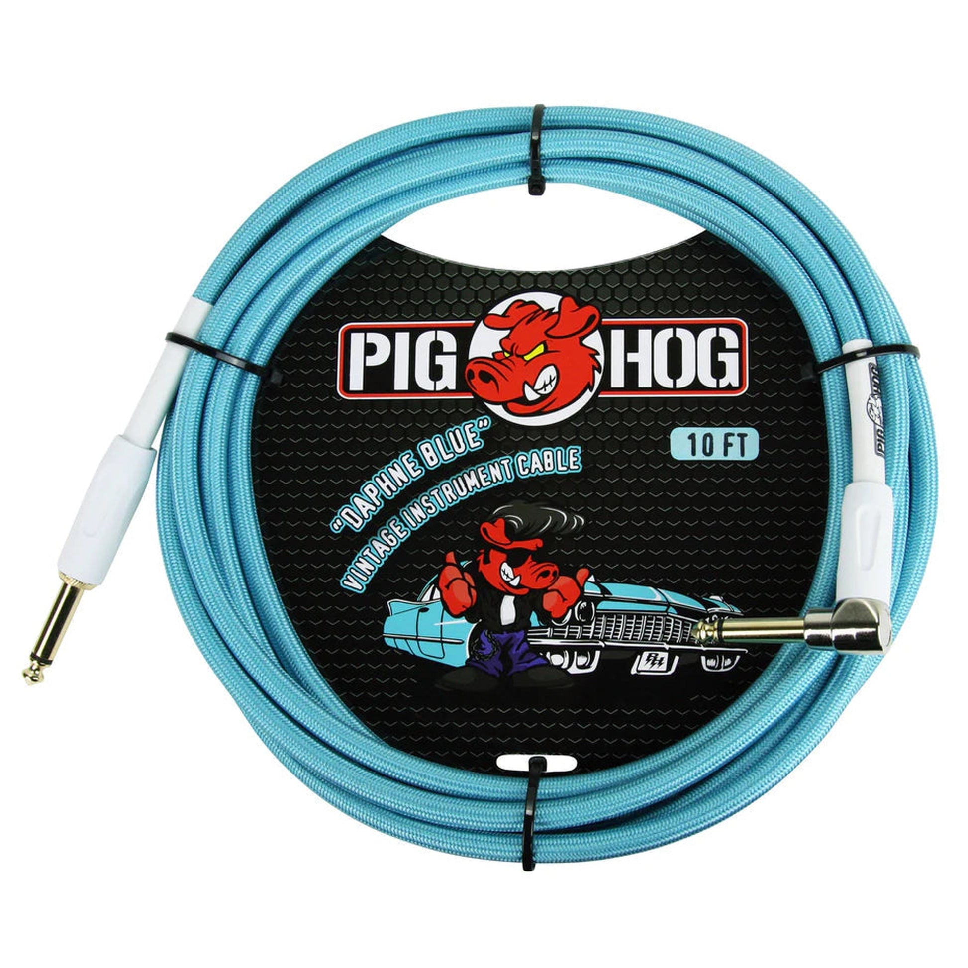 Pig Hog Woven Right Angle Instrument Cable 3m - Daphne Blue - Joondalup Music Centre