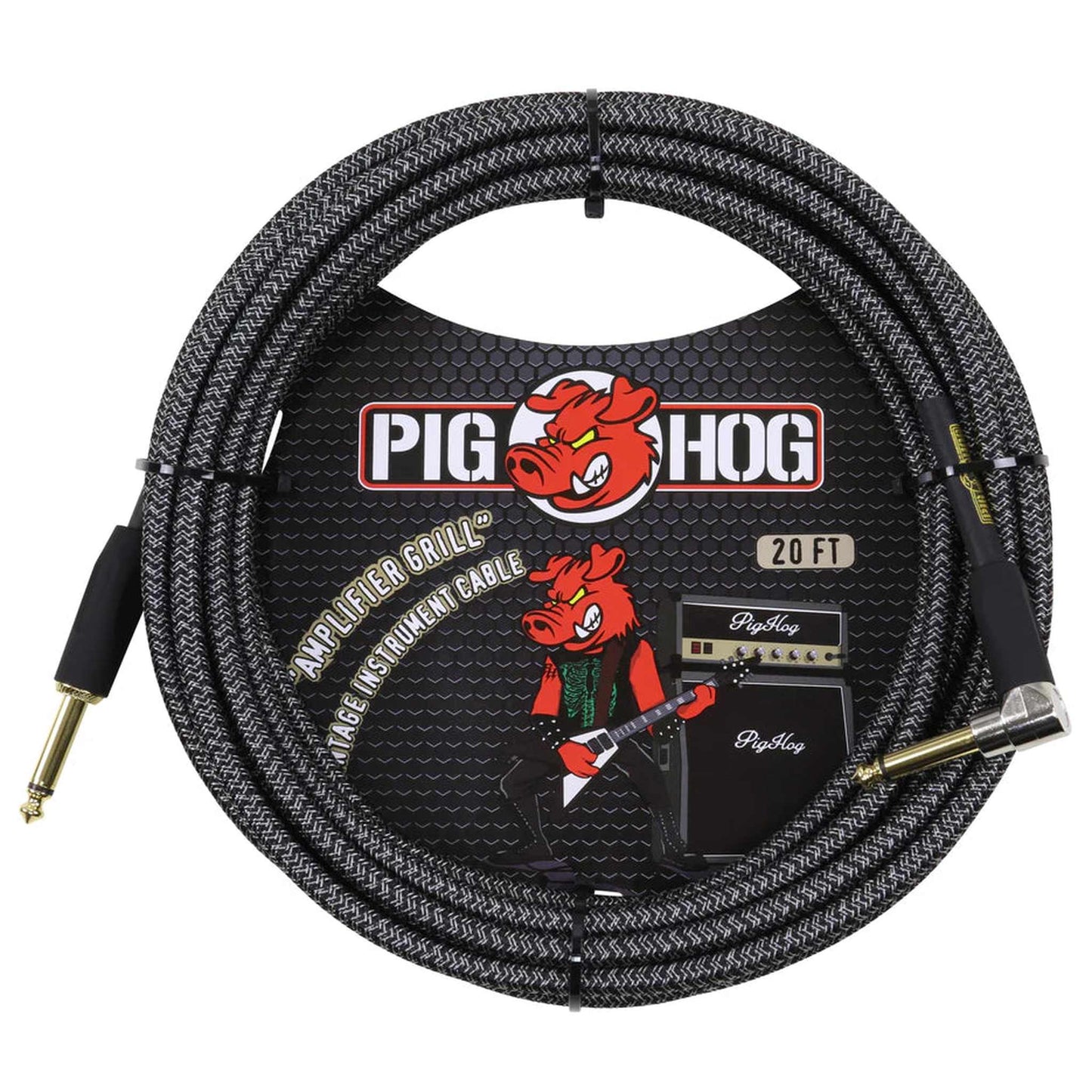 Pig Hog Woven Right Angle Instrument Cable 6m - Amp Grill - Joondalup Music Centre