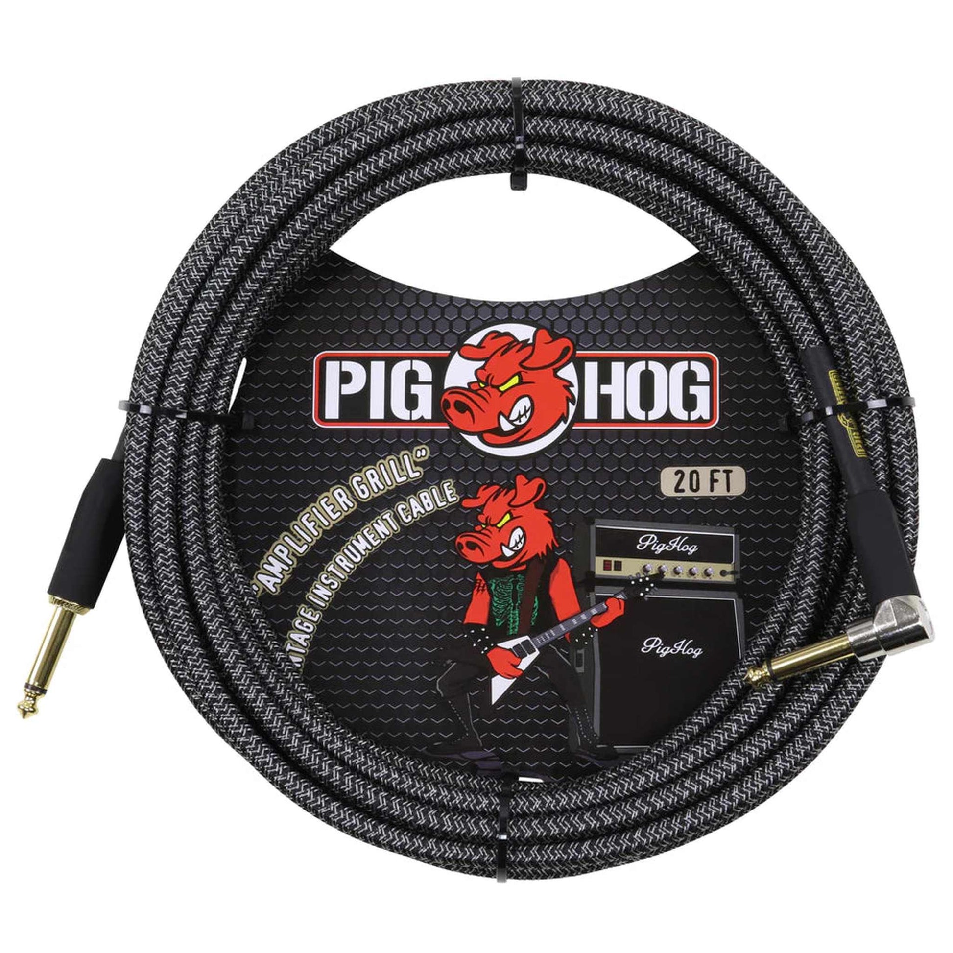 Pig Hog Woven Right Angle Instrument Cable 6m - Amp Grill - Joondalup Music Centre