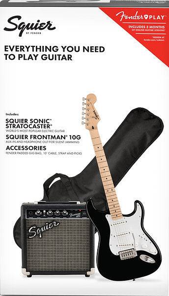 SQUIER SONIC STRATOCASTER ELECTRIC GUITAR PACK - BLACK - Joondalup Music Centre