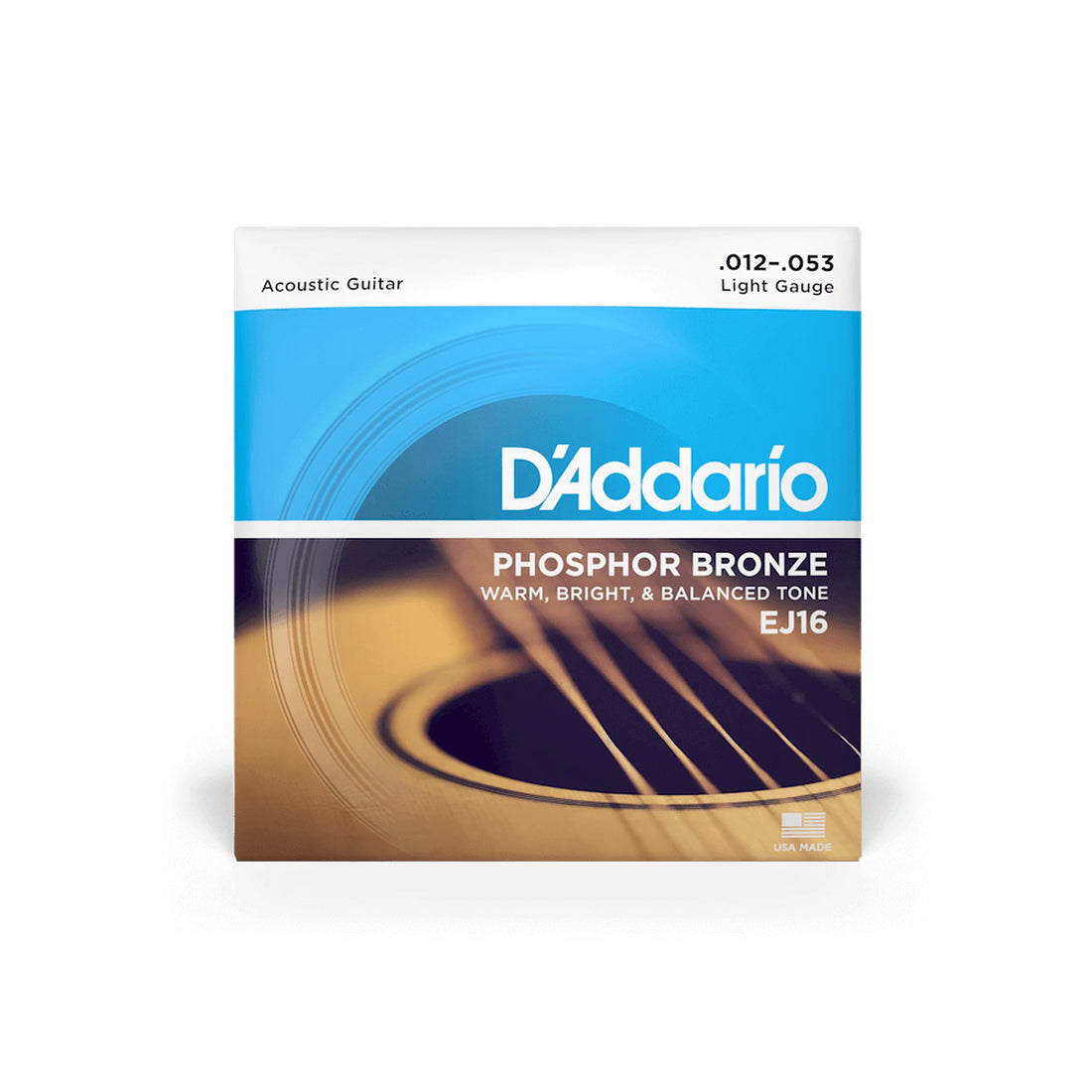 D'Addario EJ16 Phosphor Bronze acoustic guitar strings, light gauge 12-53