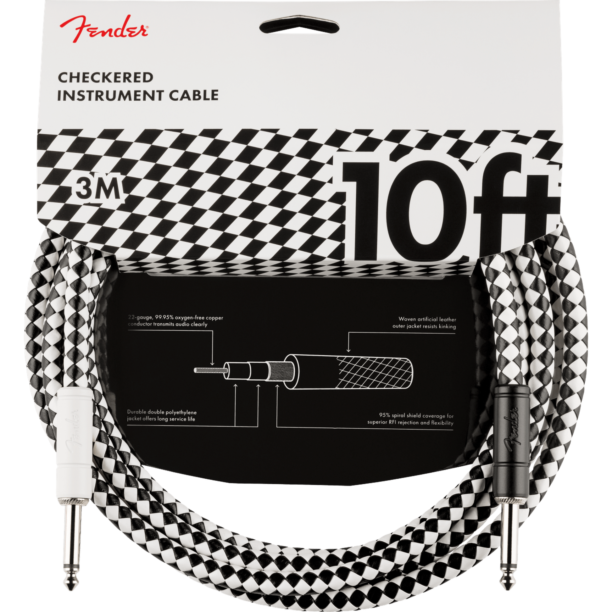 Fender  Pro 10ft Instrument Cable - Checkerboard - Joondalup Music Centre