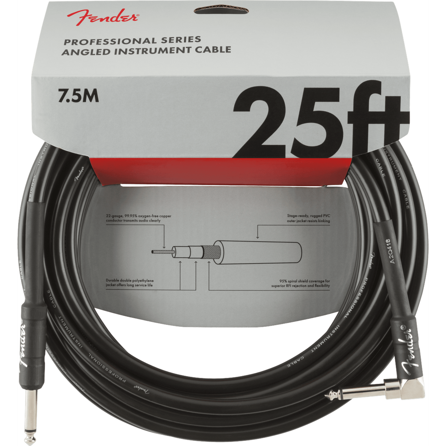 Fender Professional Series Instrument Cables - Straight/Angle - 25ft - Black