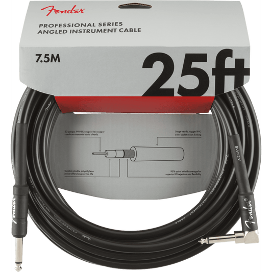 Fender Professional Series Instrument Cables - Straight/Angle - 25ft - Black-CABLES & ADAPTORS-Joondalup Music Centre
