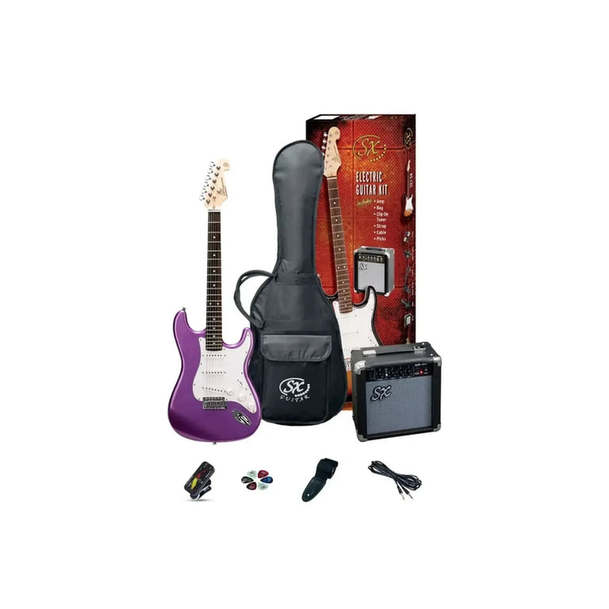 SX Full Size Electric Guitar Pack - Metallic Purple