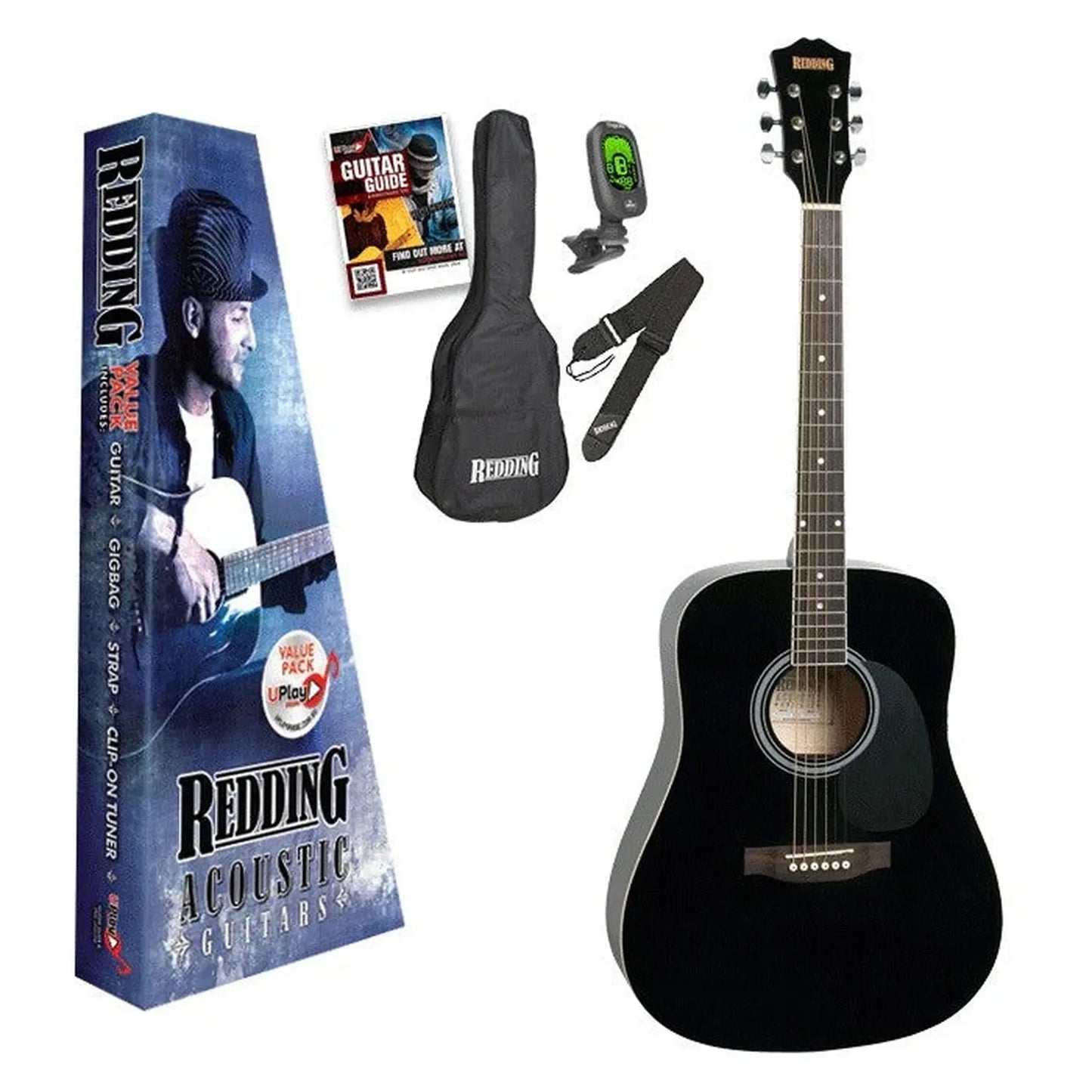 Redding RED50PKBK Dreadnought Acoustic Guitar Pack - Black