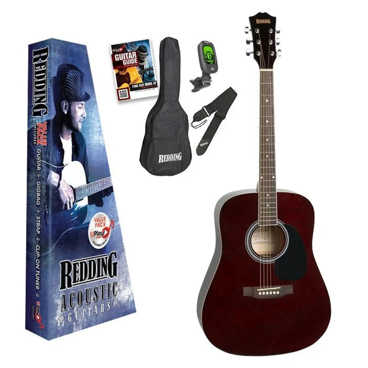 Redding RED50PKTWR Dreadnought Acoustic Guitar Pack - Red