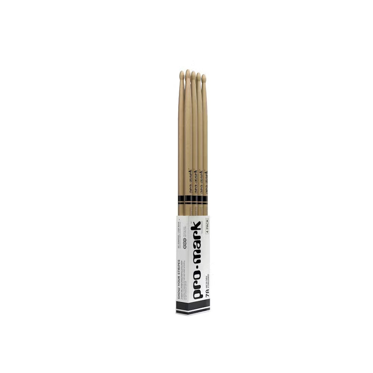 Promark Forward 7A  Lacquered Hickory Wood Tip Drumsticks - 4 Pack