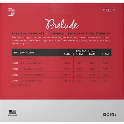 D'Addario Prelude Cello Strings Set - 1/4 Size