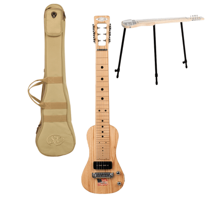 SX Ash Series 6 String Lap Steel W/Deluxe Gig Bag & Adjustable Steel Legs - Natural Satin