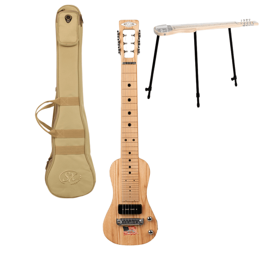 SX Ash Series 6 String Lap Steel W/Deluxe Gig Bag & Adjustable Steel Legs - Natural Satin