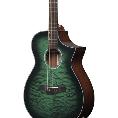 Ibanez AEWC16QA Auditorium Acoustic Guitar - Transparent Emerald Burst body